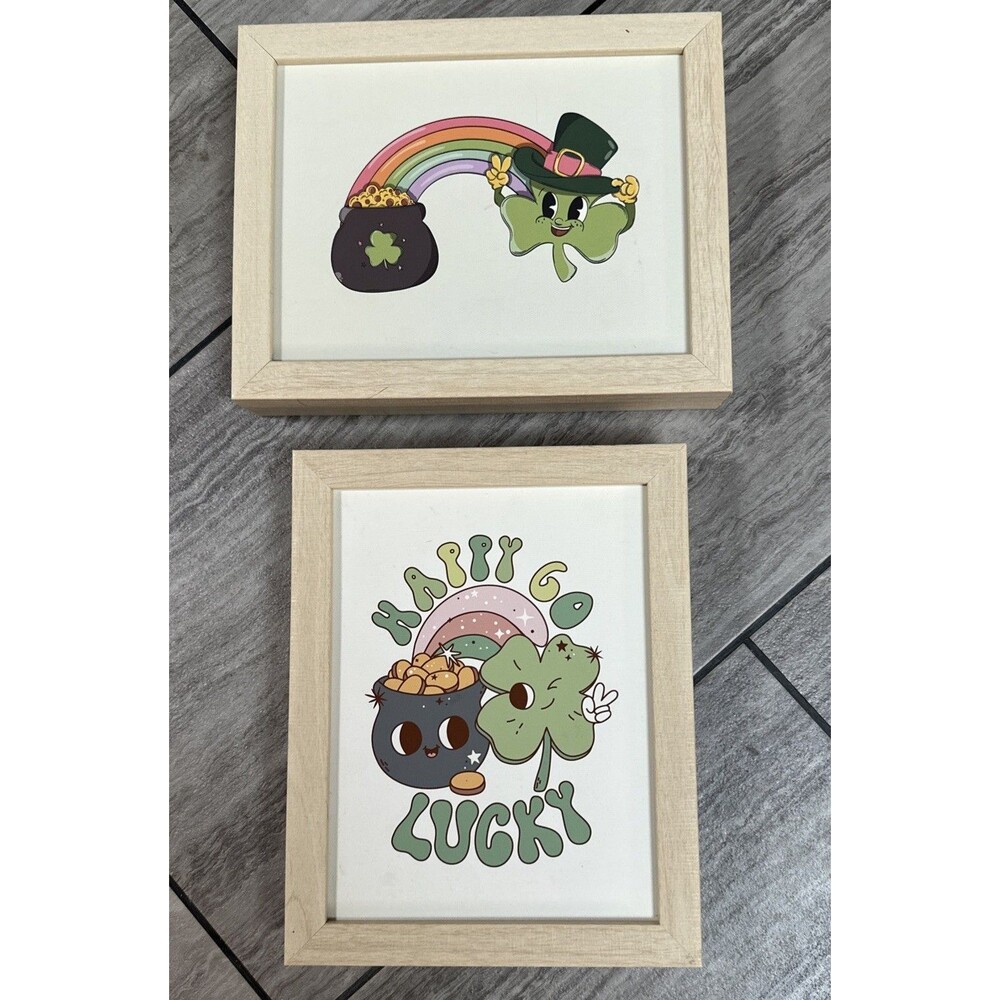 NWT St Patrick's Day Irish Signs Pot of Gold and Happy Go Lucky NEW Set of 2